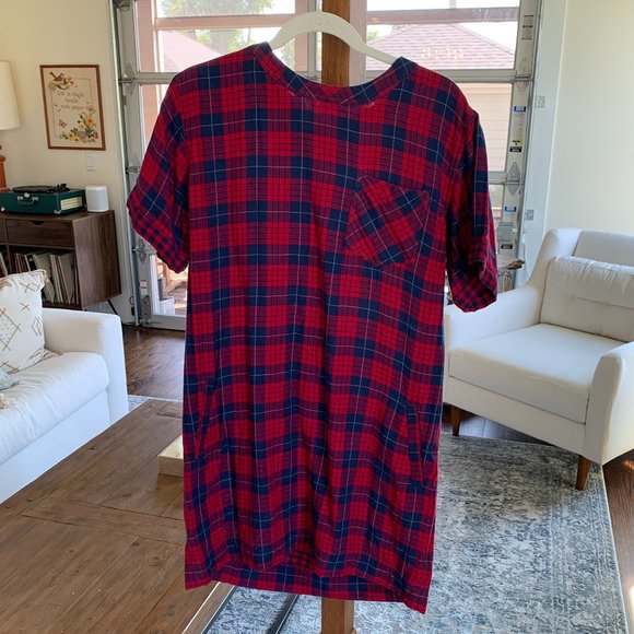 Madewell Red Blue Plaid Flannel Edina Shift Cotton Dress Size Medium - Picture 3 of 4